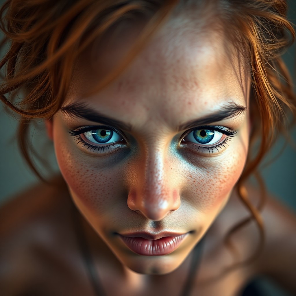 AI generated art for prompt: Render a super-realistic digital portrait of a Melanesian woman with vibrant blue eyes and tousled c