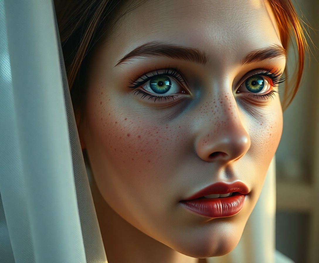 AI generated art for prompt: Craft a hyperrealistic digital painting showcasing an Eastern European woman's captivating close-up 