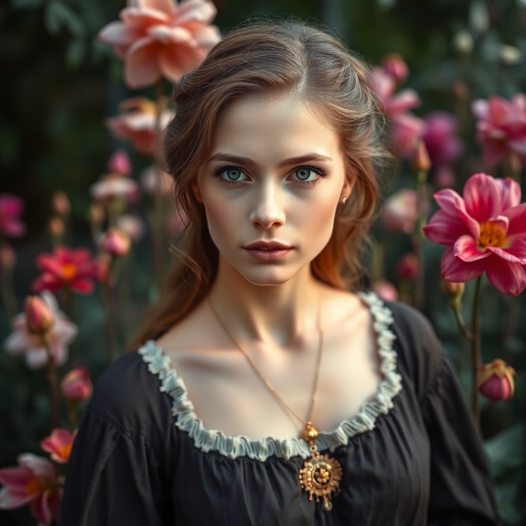 AI generated art for prompt: Render a Renaissance-inspired portrait with meticulous detail, showcasing a young Slavic woman with 