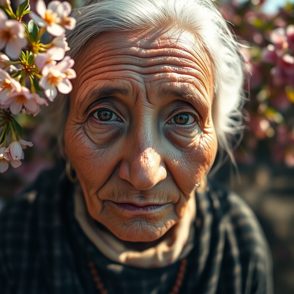 AI generated art for prompt: Let yourself be captivated by a stunning portrait of an elderly Andean woman, her delicate features 