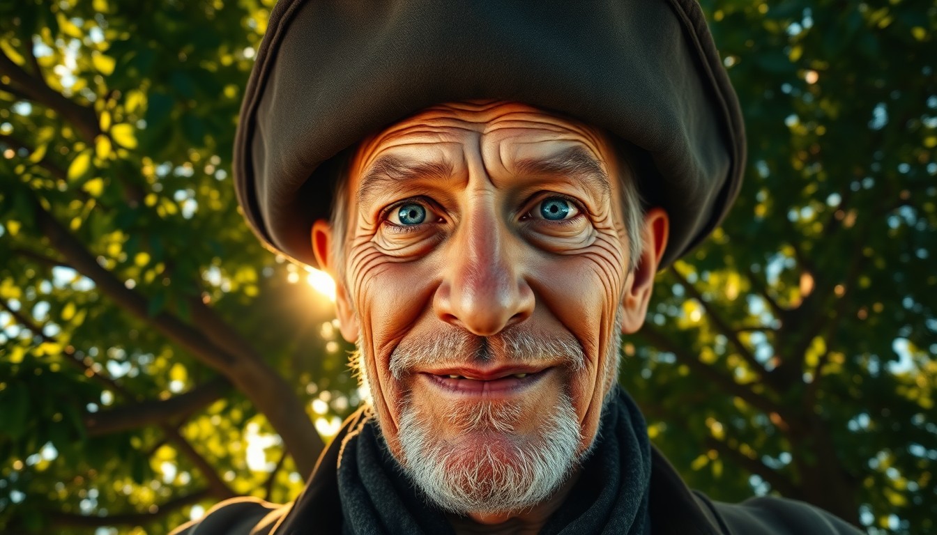 AI generated art for prompt: A captivating superrealistic portrait captures an enigmatic sea captain from a unique high-angle per