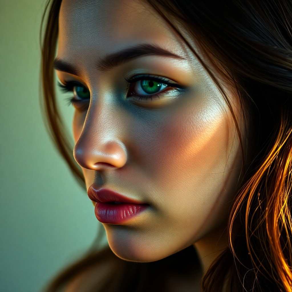 AI generated art for prompt: A captivating portrait photograph showcases a mysterious Pacific Islander woman with piercing emeral