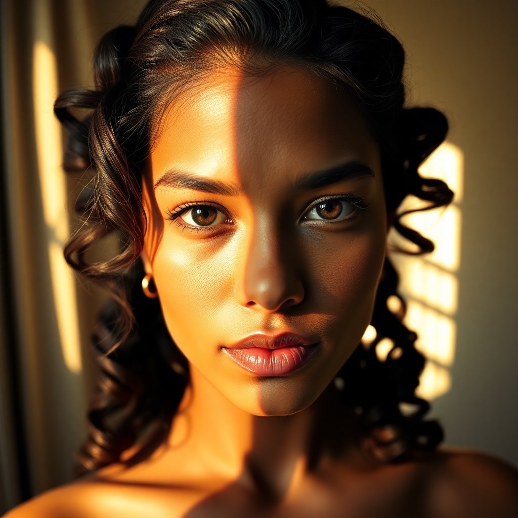 AI generated art for prompt: Imagine a super-realistic portrait of a young Pacific Islander woman with deep olive skin, piercing 