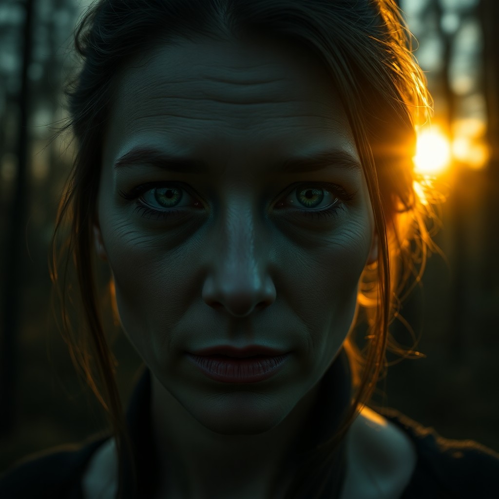 AI generated art for prompt: A photorealistic portrait photograph showcases an enigmatic woman with piercing emerald eyes capture