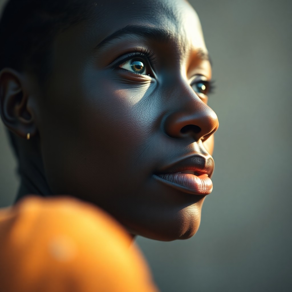 AI generated art for prompt: Create a fine art photography image showcasing an African woman with distinctive features like deep-