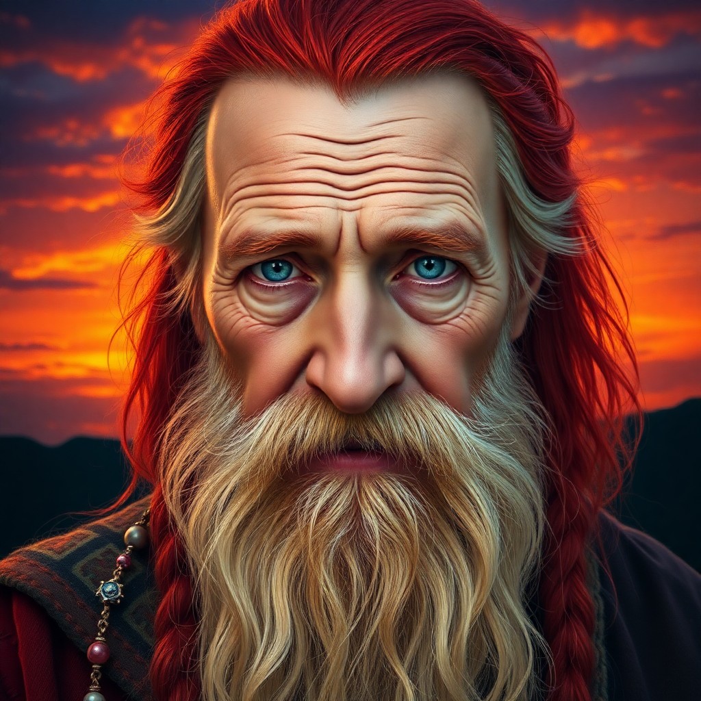 AI generated art for prompt: A close-up portrait of an old wizard reveals a world-weary yet wise expression, with shy blue eyes r