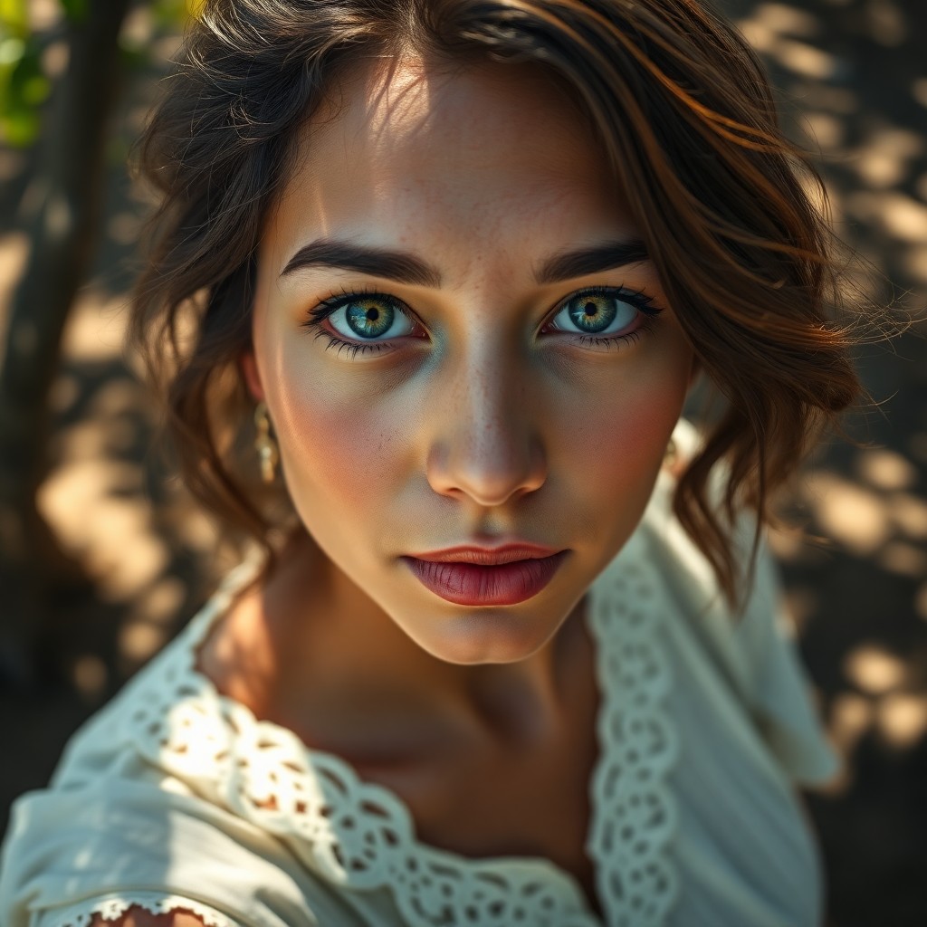 AI generated art for prompt: A captivating close-up portrait showcases a Polynesian woman with striking green eyes and delicate f