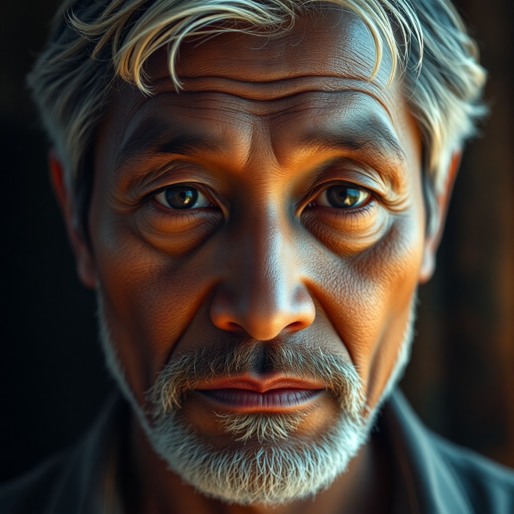 AI generated art for prompt: A photorealistic portrait photograph reveals a middle-aged African-American East Asian man's enigmat