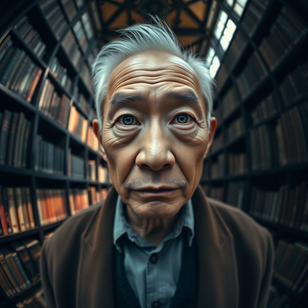 AI generated art for prompt: A serene photorealistic portrait of an elderly East Asian man with a wise and compassionate visage c