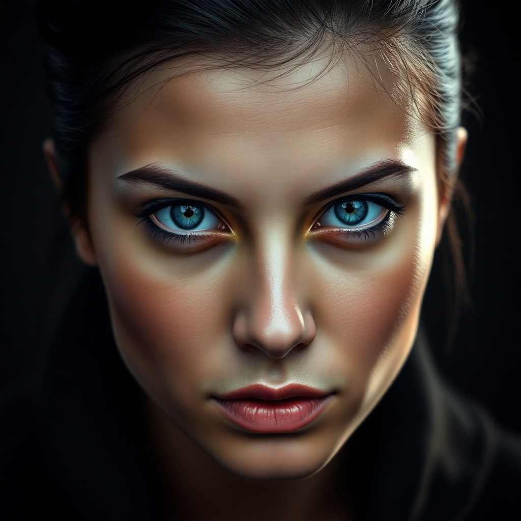 AI generated art for prompt: A captivating ultra-realistic portrait showcases a young Central Asian woman with piercing blue eyes