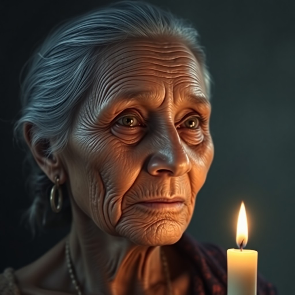 AI generated art for prompt: Envision a digital portrait of an elderly Amazonian woman, her face adorned with subtle wrinkles and