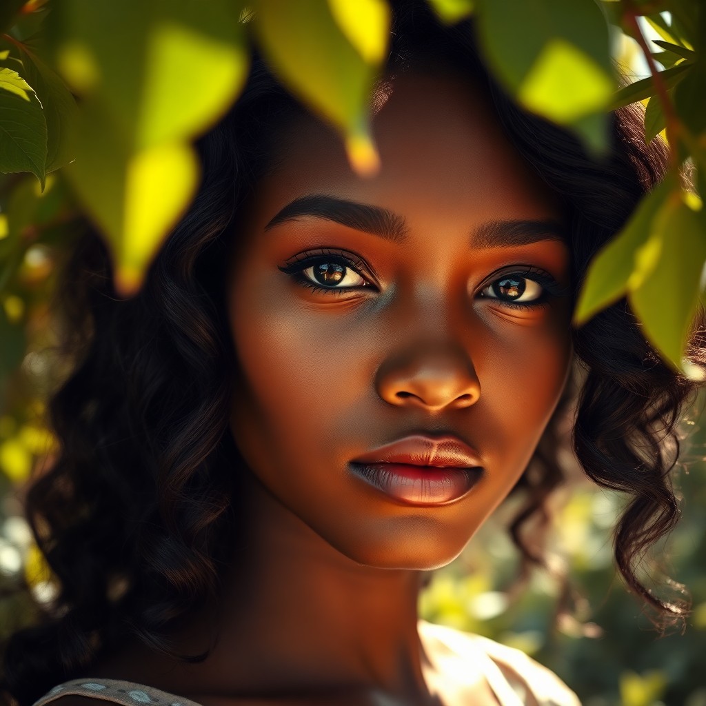 AI generated art for prompt: Envision a photorealistic portrait showcasing a close-up of a young Sub-Saharan African woman with w