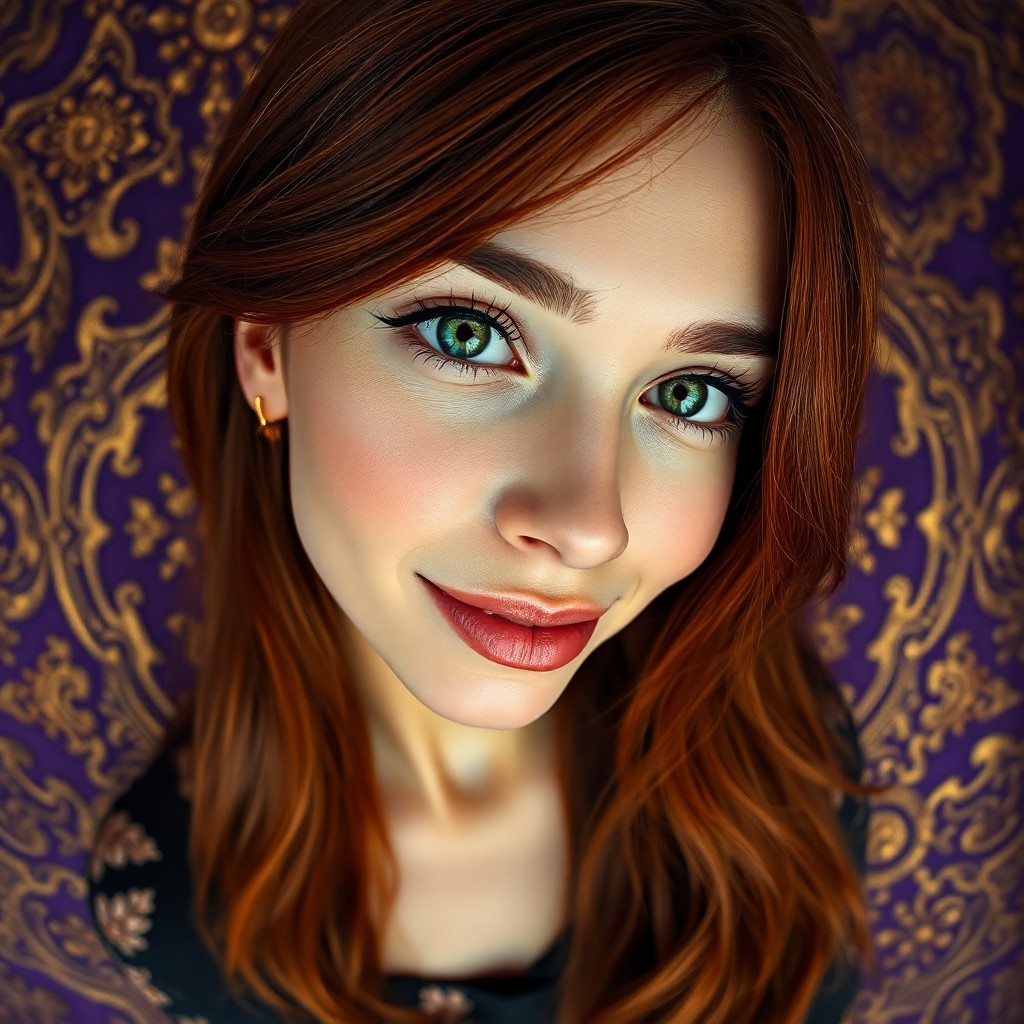 AI generated art for prompt: Imagine a hyper-realistic portrait of a young Middle Eastern woman with cascading chestnut hair and 