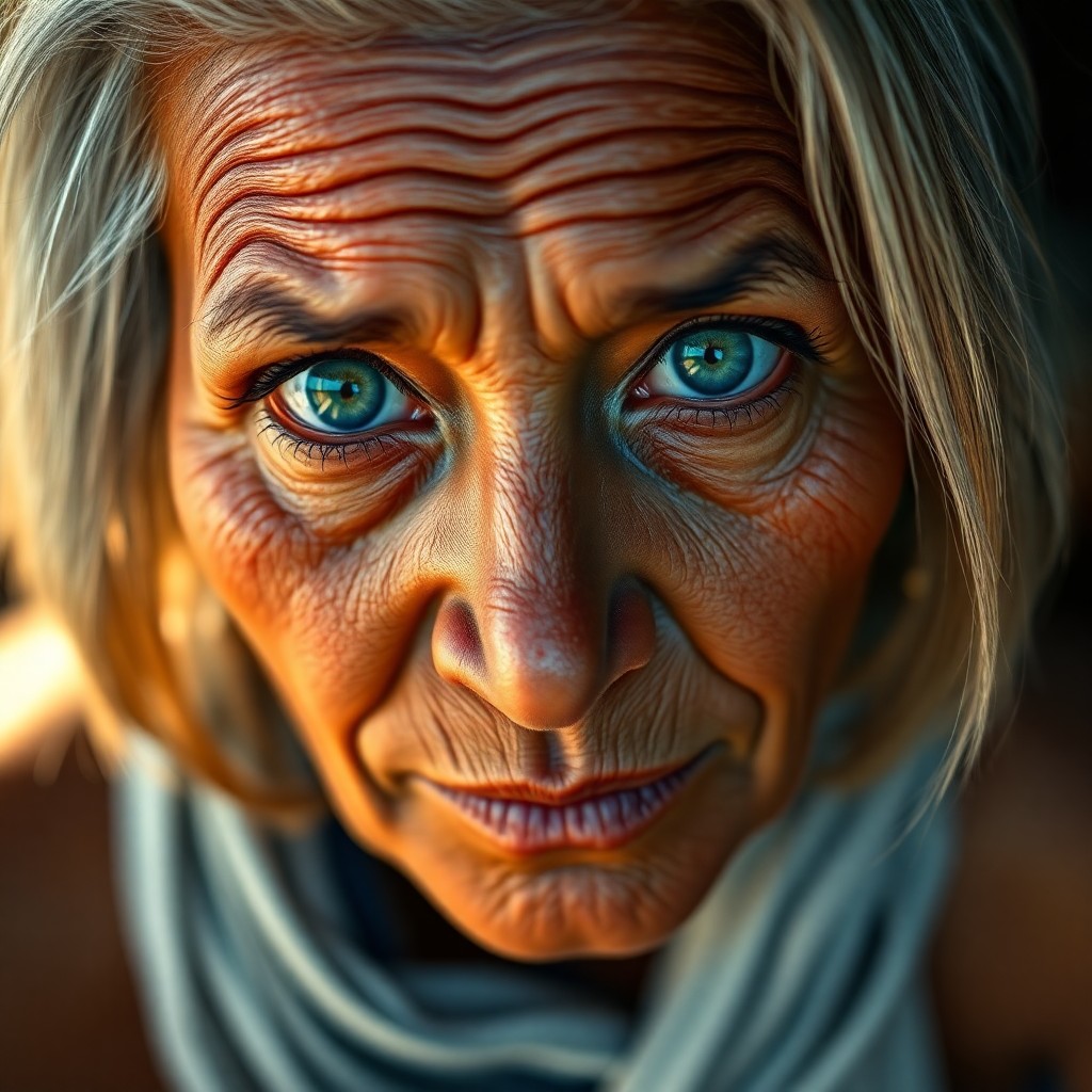 AI generated art for prompt: An ultra-realistic portrait showcases a captivating elderly Melanesian woman with warm earthy skin t