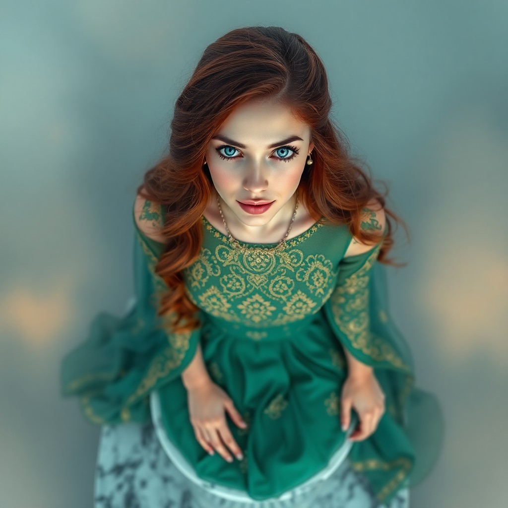 AI generated art for prompt: A captivating digital portrait showcases a transparent Mediterranean woman with timid blue eyes and 