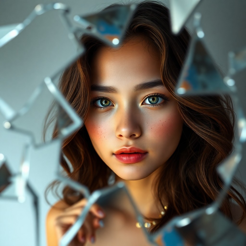 AI generated art for prompt: Render a photorealistic portrait of a young Pacific Islander woman with serene green eyes and subtle