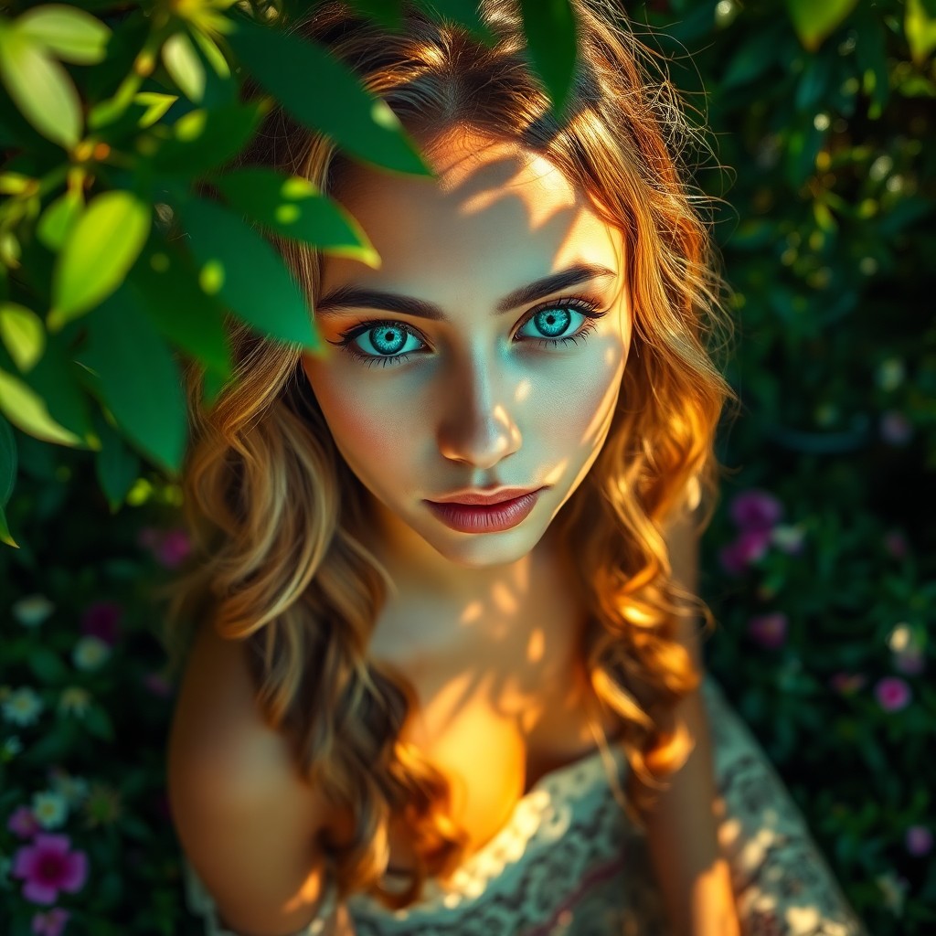 AI generated art for prompt: An enchanting portrait of a young Latin American woman with captivating turquoise eyes and radiant s