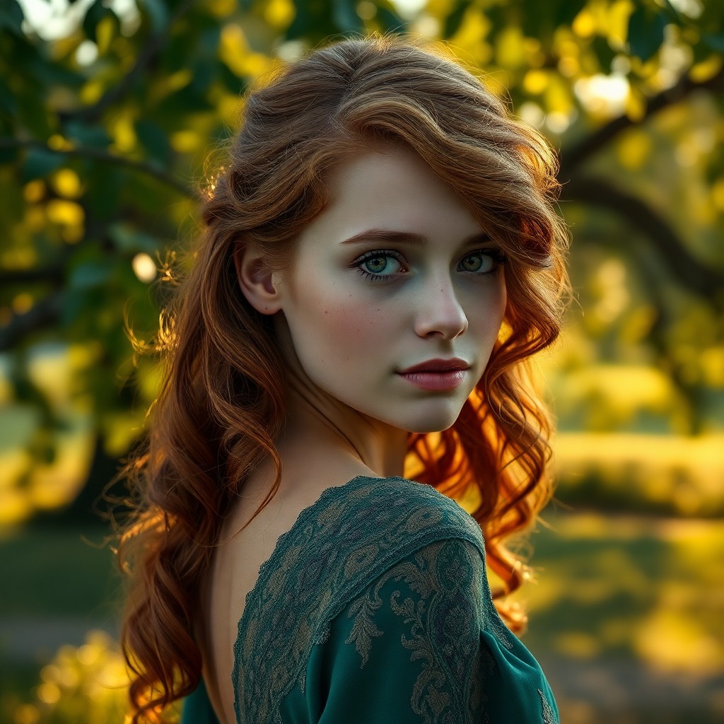 AI generated art for prompt: A photorealistic portrait photograph showcases a young Slavic woman with captivating green eyes and 