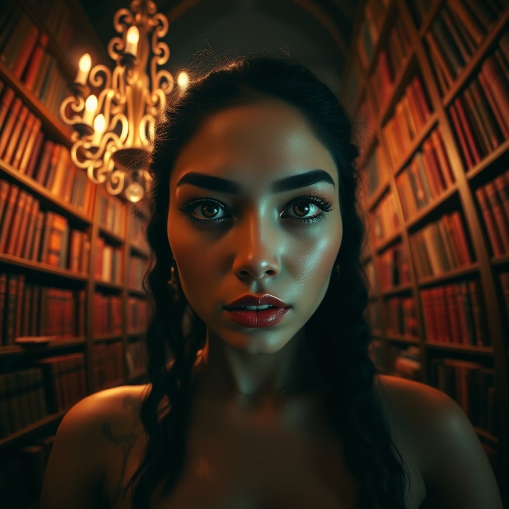 AI generated art for prompt: A hyperrealistic portrait captures the enigmatic allure of a Polynesian woman in a gothic-inspired l