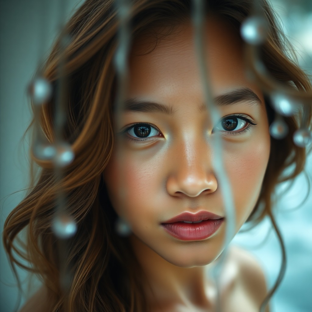 AI generated art for prompt: Craft a photorealistic portrait with a mirrorless camera, capturing a young Polynesian woman's fleet