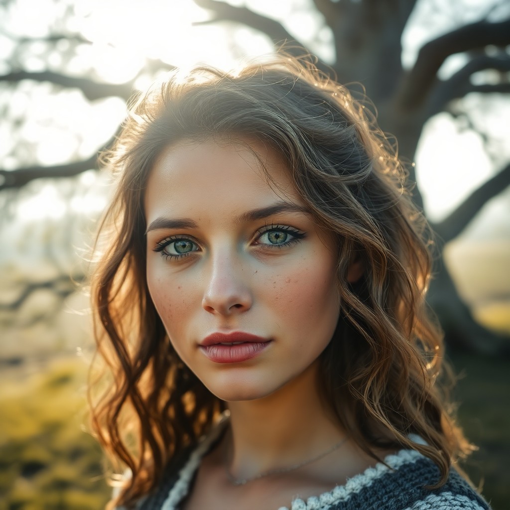 AI generated art for prompt: Imagine a captivating portrait photograph of a young Inuit woman with mesmerizing emerald eyes and d