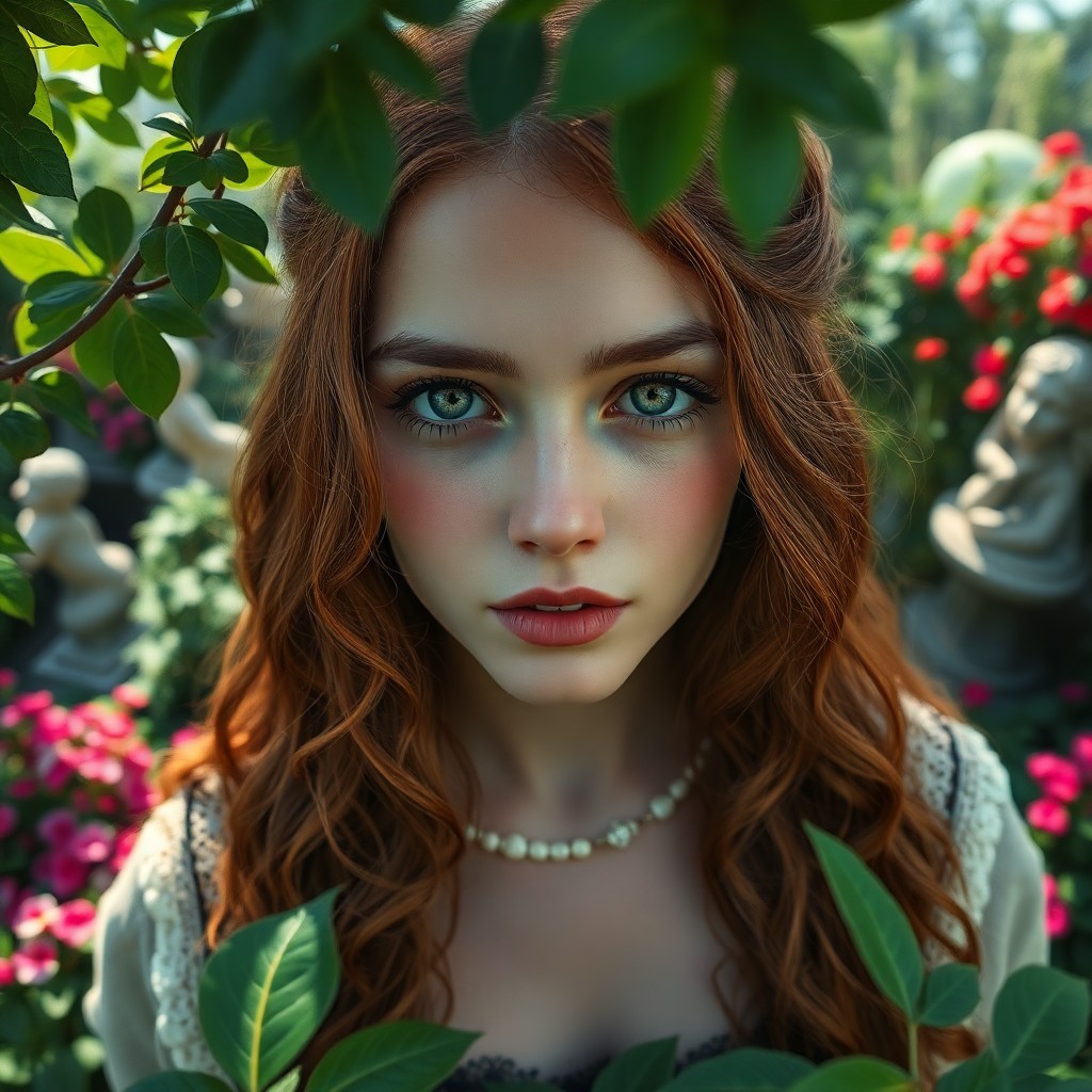 AI generated art for prompt: Imagine a super-realistic portrait of a young Celtic woman with wavy chestnut hair framing her face 