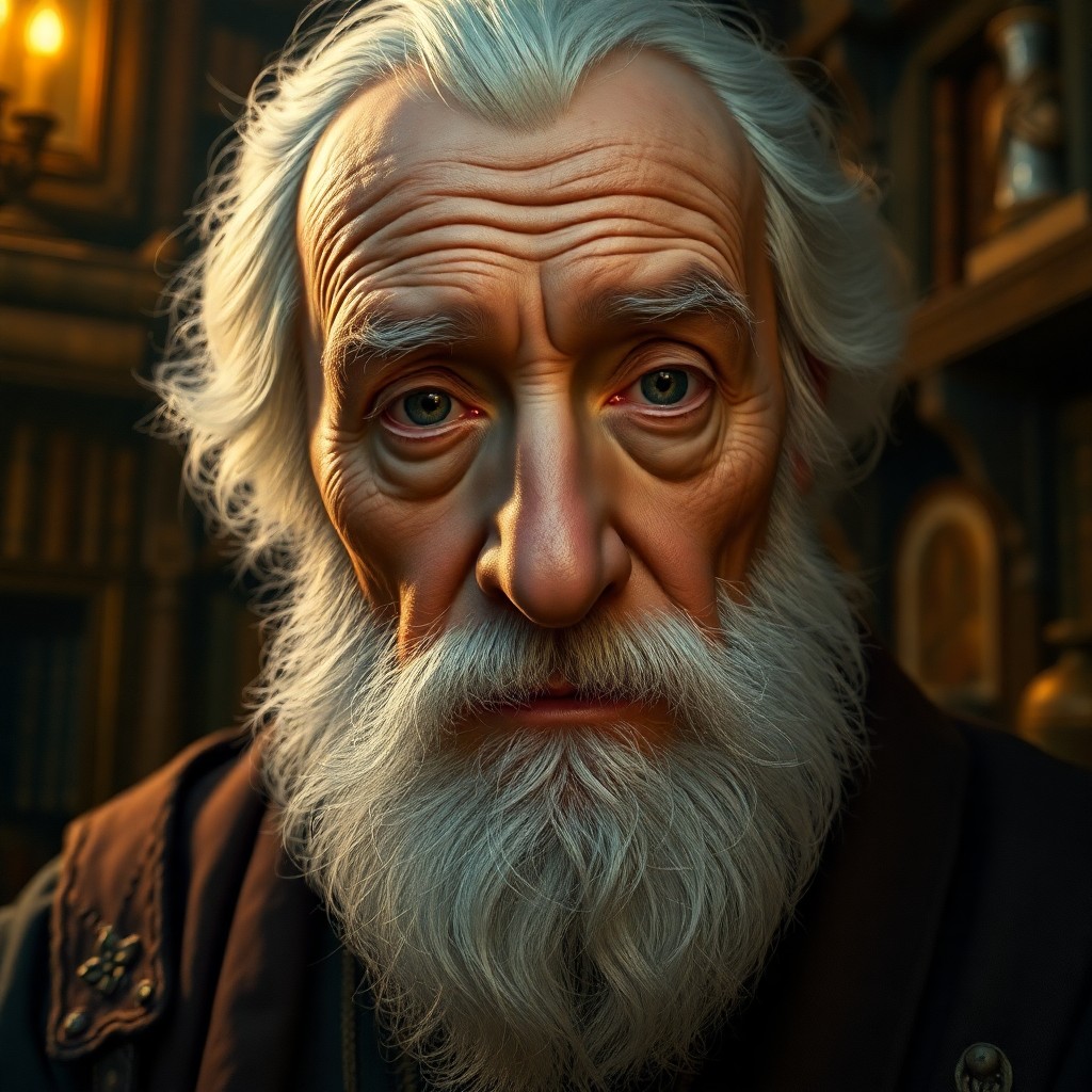 AI generated art for prompt: Craft a Renaissance-style portrait depicting an aged wizard's intricate details and lifelike express