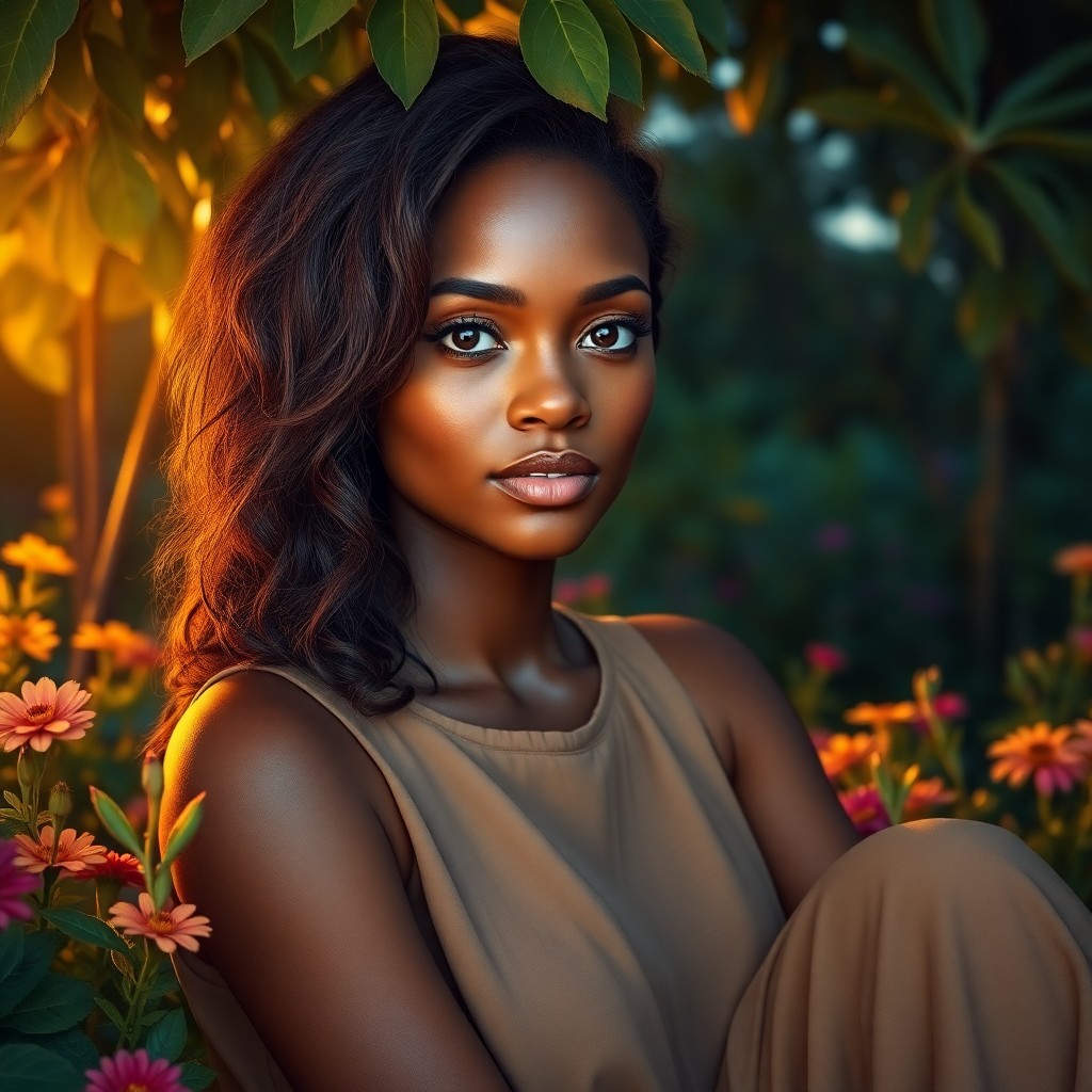 AI generated art for prompt: An ultra-realistic portrait of a Caribbean woman with cascading chestnut brown waves framing her fac