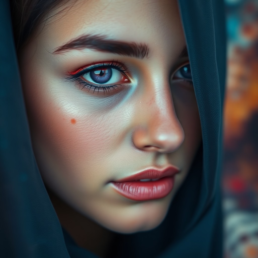 AI generated art for prompt: A captivating photorealistic portrait captures a Middle Eastern woman's enchanting beauty in close-u