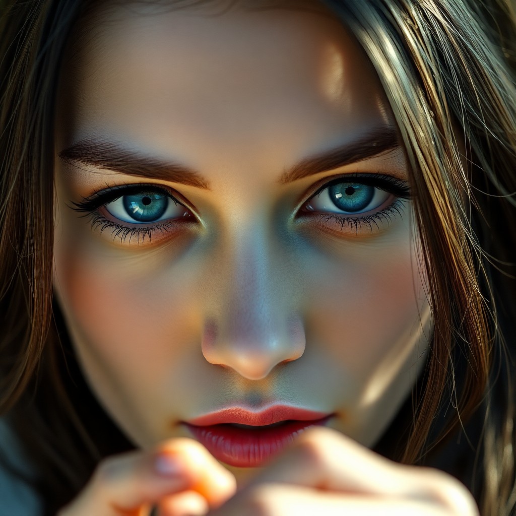 AI generated art for prompt: Ultrarealistic portrait of a mysterious Eastern European woman with mesmerizing blue eyes, flawless 