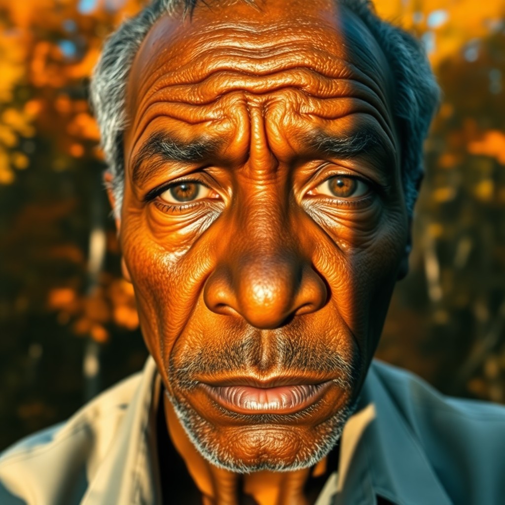 AI generated art for prompt: A hyper-realistic portrait of a middle-aged African man with well-traveled features and pronounced c