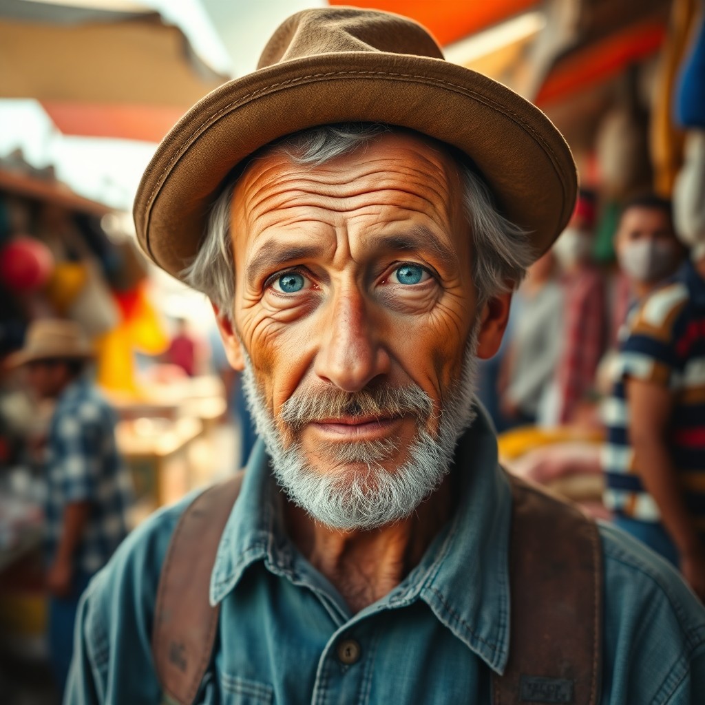 AI generated art for prompt: A hyperrealistic portrait showcases an old-timey fisherman with sun-kissed skin and compassionate bl