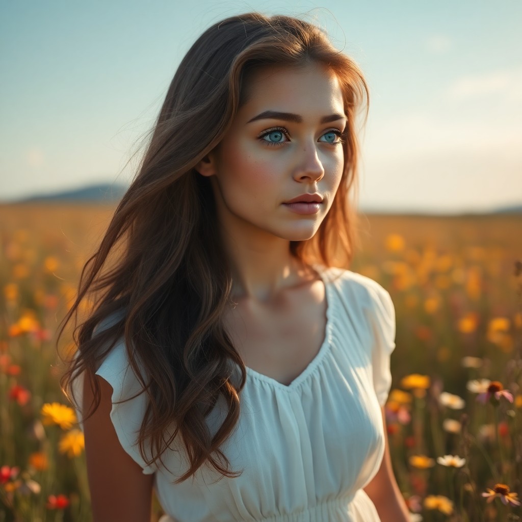 AI generated art for prompt: A photorealistic portrait photograph captures a young Polynesian woman with kind blue eyes and elega