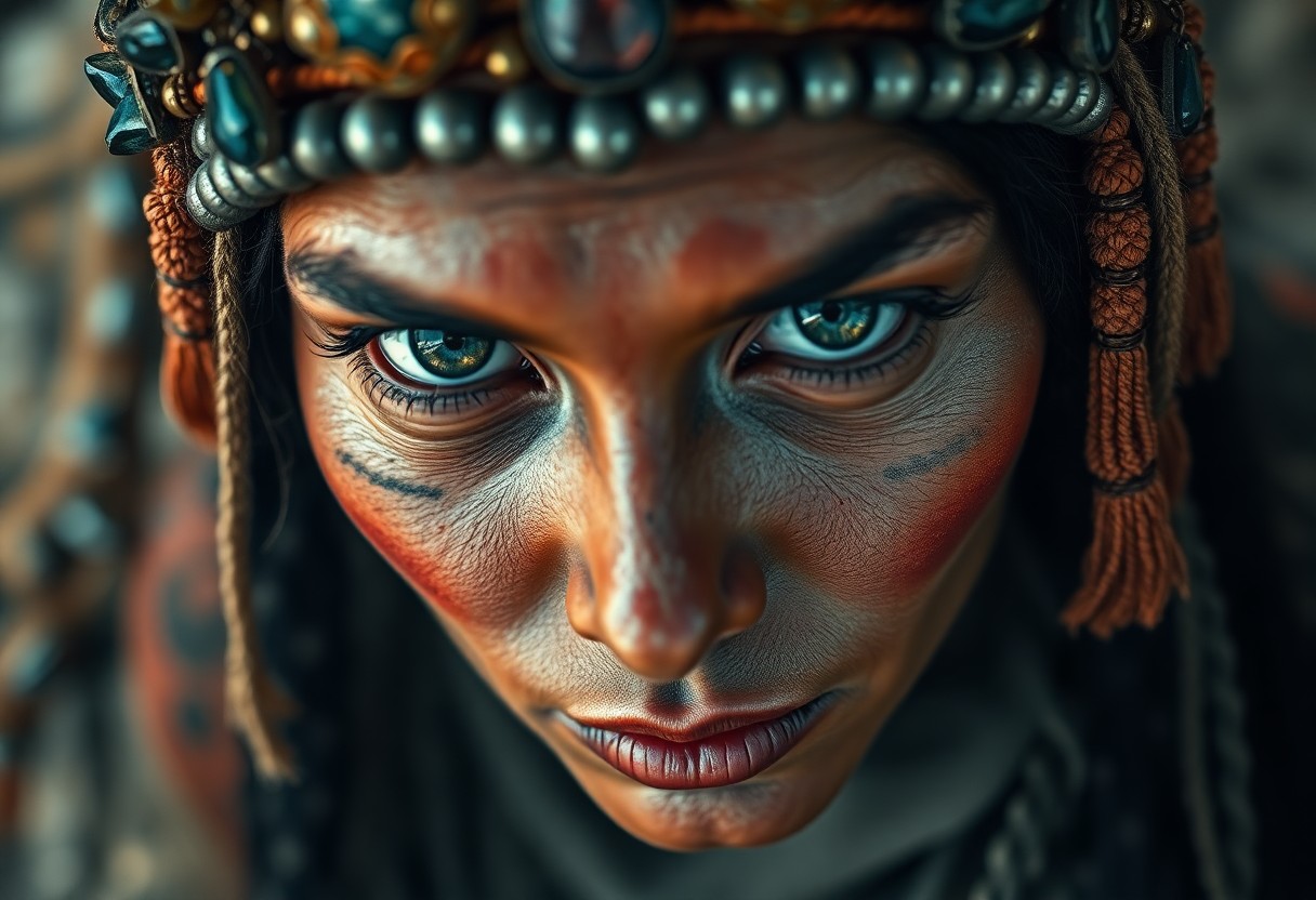 AI generated art for prompt: Envision a portrait photograph of an enigmatic fortune teller from an ancient civilization. Her eyes