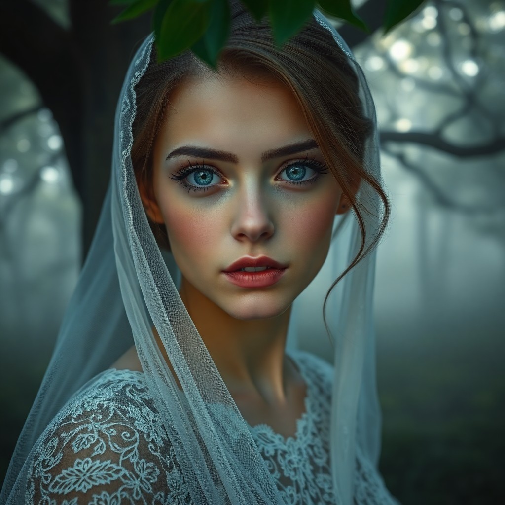 AI generated art for prompt: An enchanting portrait of a young Slavic woman with captivating blue eyes accentuated by long lashes