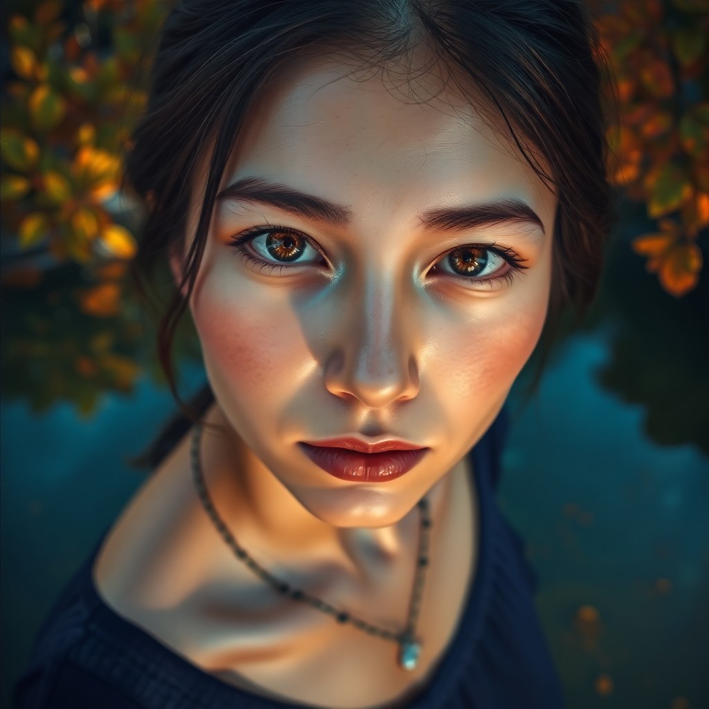 AI generated art for prompt: A hauntingly beautiful portrait, rendered in classic oil painting style with a contemporary twist, s