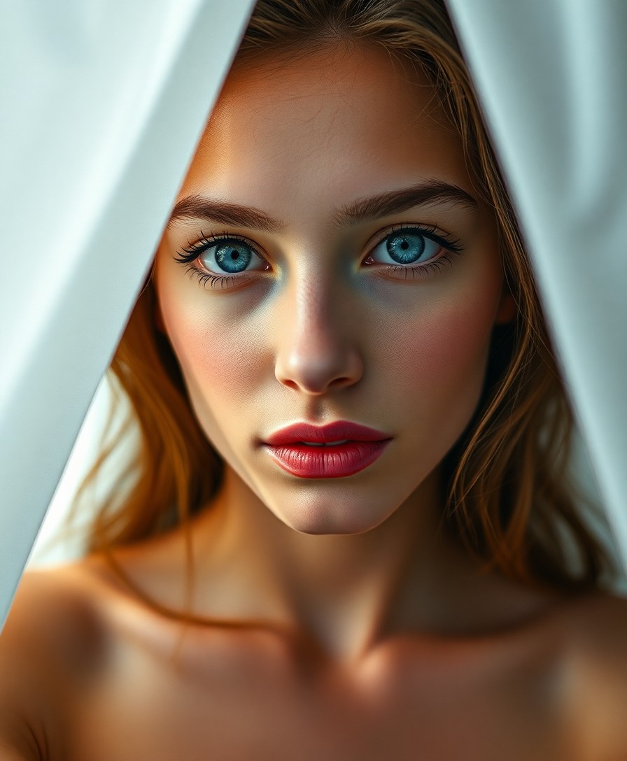 AI generated art for prompt: Create an iPhone portrait of a young Mediterranean woman with piercing blue eyes, contemplative gaze