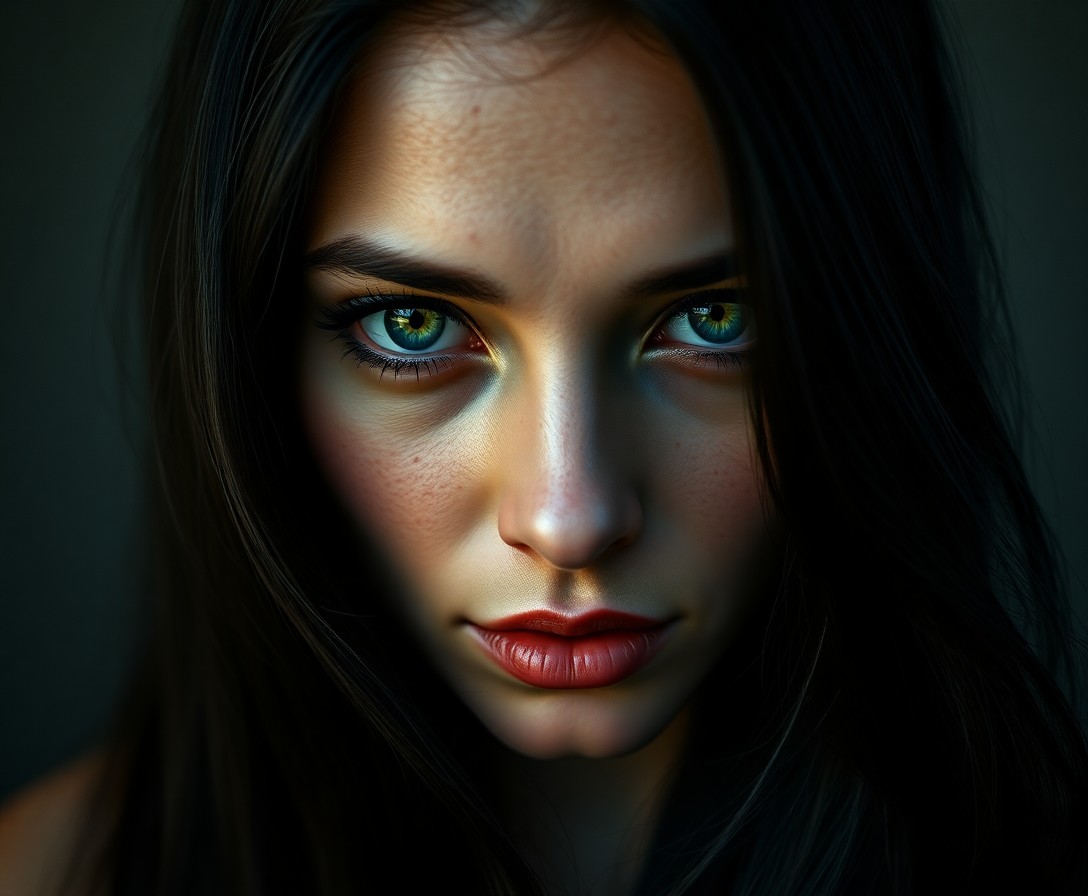 AI generated art for prompt: Craft a hyperrealistic photorealism-style portrait of a Caucasian woman with enigmatic green eyes an