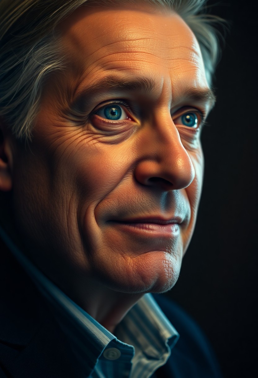 AI generated art for prompt: Imagine a highly detailed, photorealistic portrait of a charismatic politician with serene blue eyes