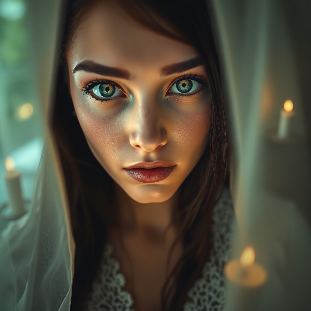 AI generated art for prompt: A mesmerizing portrait in the photorealistic style of an oil painting captures the delicate beauty o