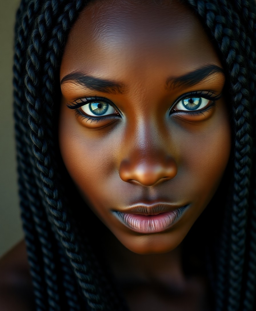 AI generated art for prompt: Craft a high-definition digital portrait showcasing an intimate close-up of a youthful African woman