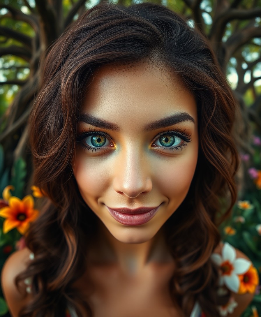 AI generated art for prompt: An eye-level close-up portrait reveals a mysterious Hispanic woman's intricate beauty: porcelain ski