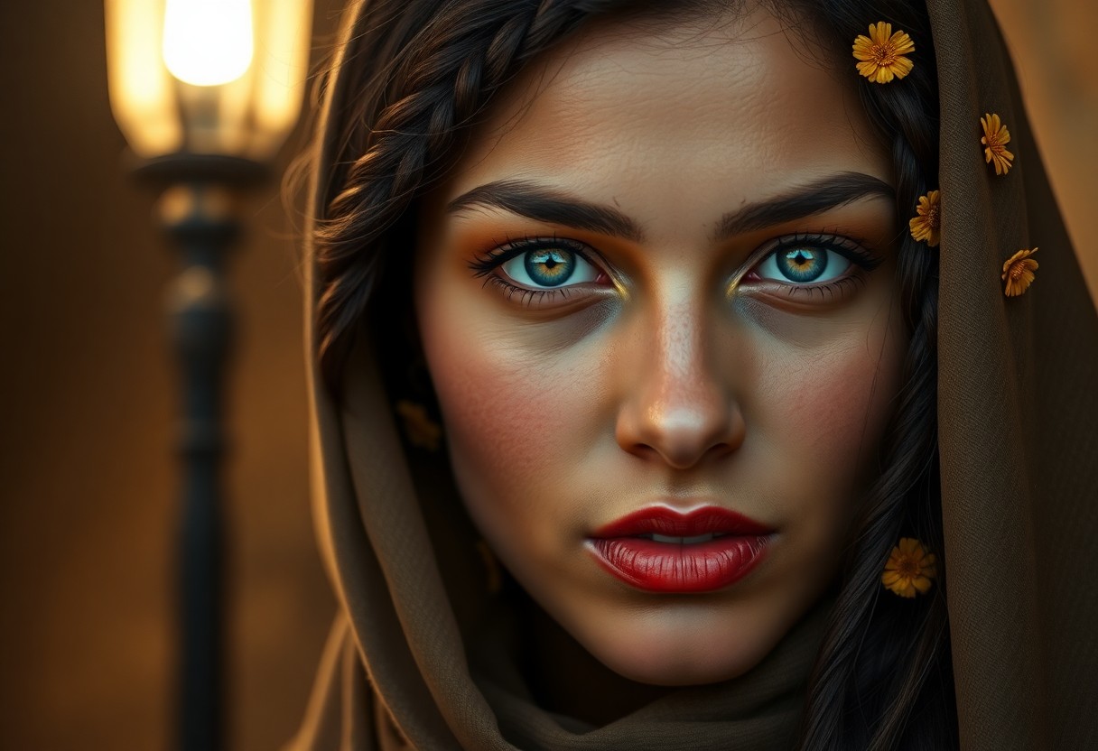 AI generated art for prompt: A captivating portrait of a North African woman reveals her enigmatic essence in soft, warm light. H