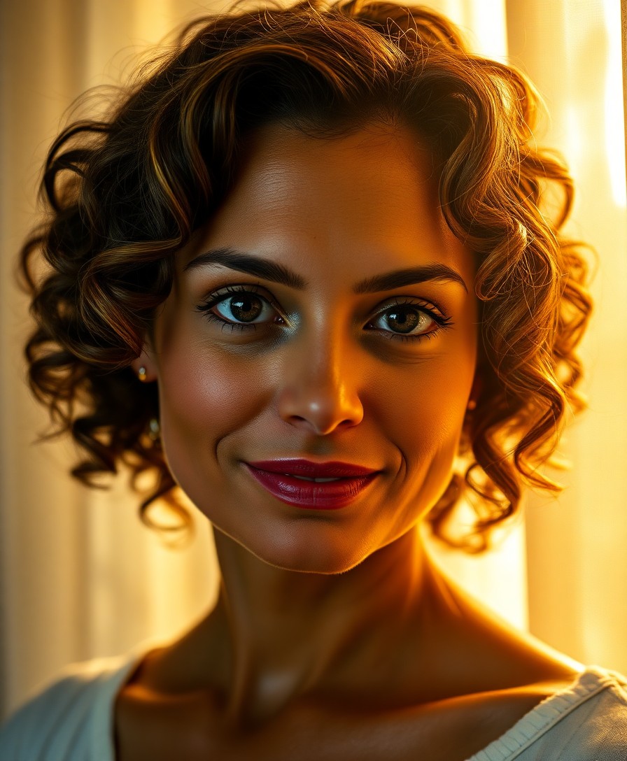 AI generated art for prompt: Craft a hyperrealistic portrait of an Eastern European woman with olive skin and chestnut curls fram