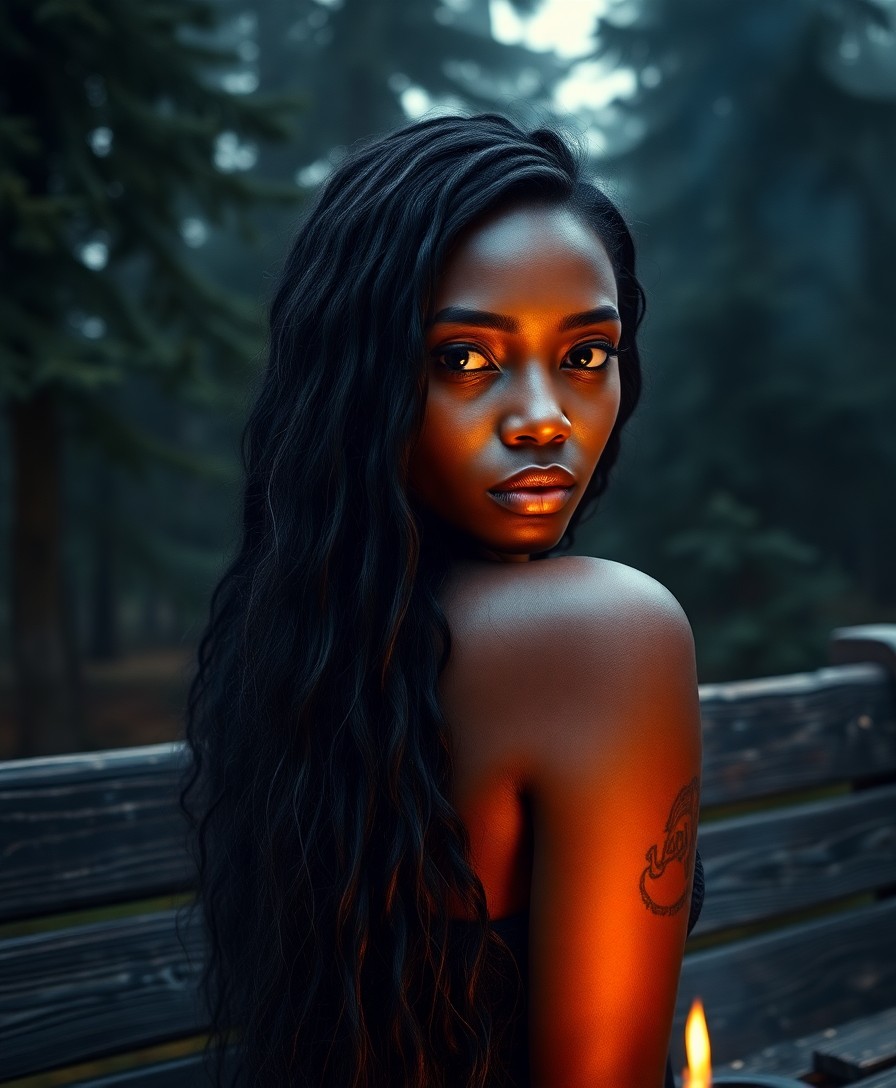 AI generated art for prompt: Craft an image of a captivating African woman with piercing eyes and porcelain skin adorned by delic