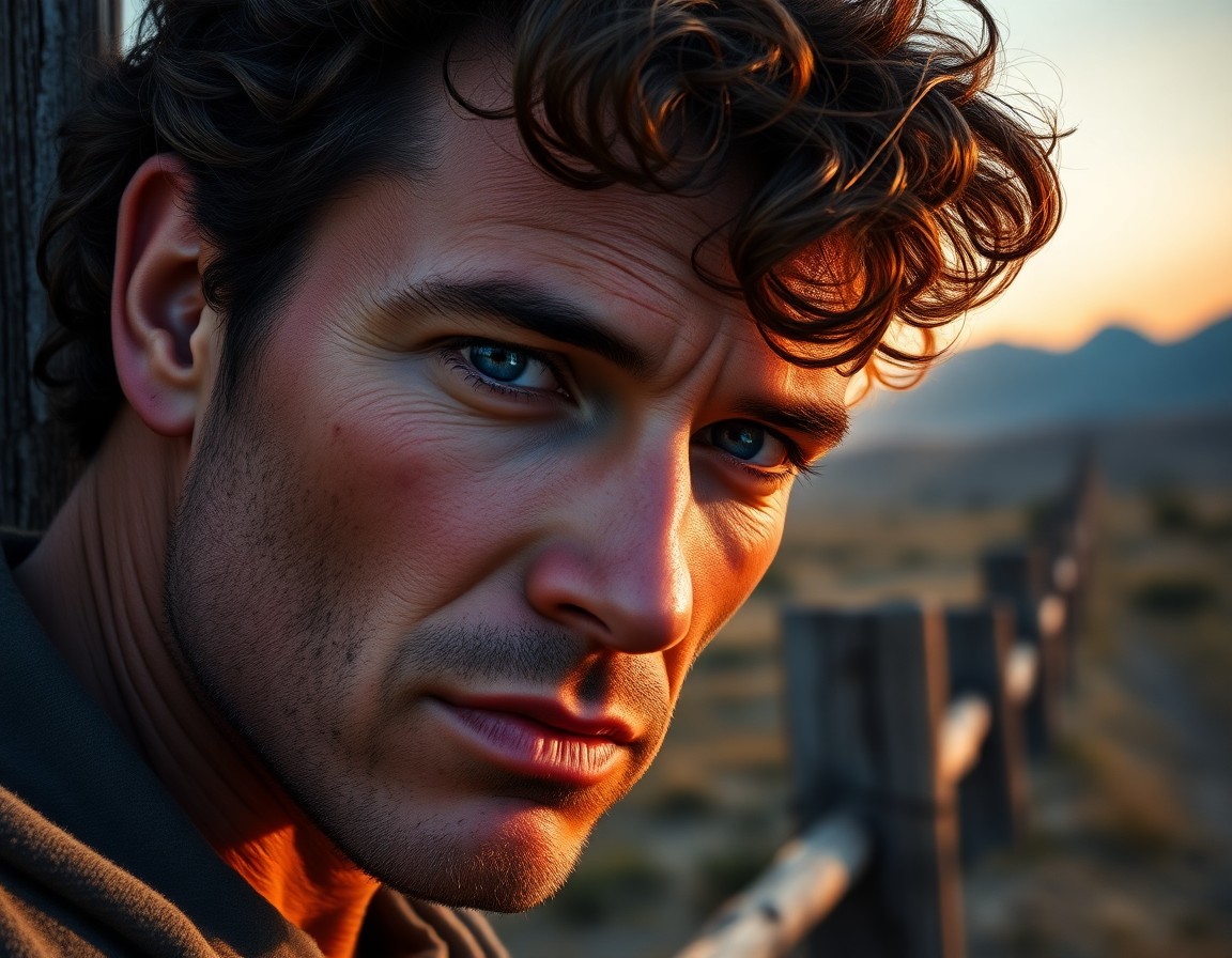 AI generated art for prompt: A photorealistic portrait of a rugged 30-year-old Mediterranean man with tranquil blue eyes and shor