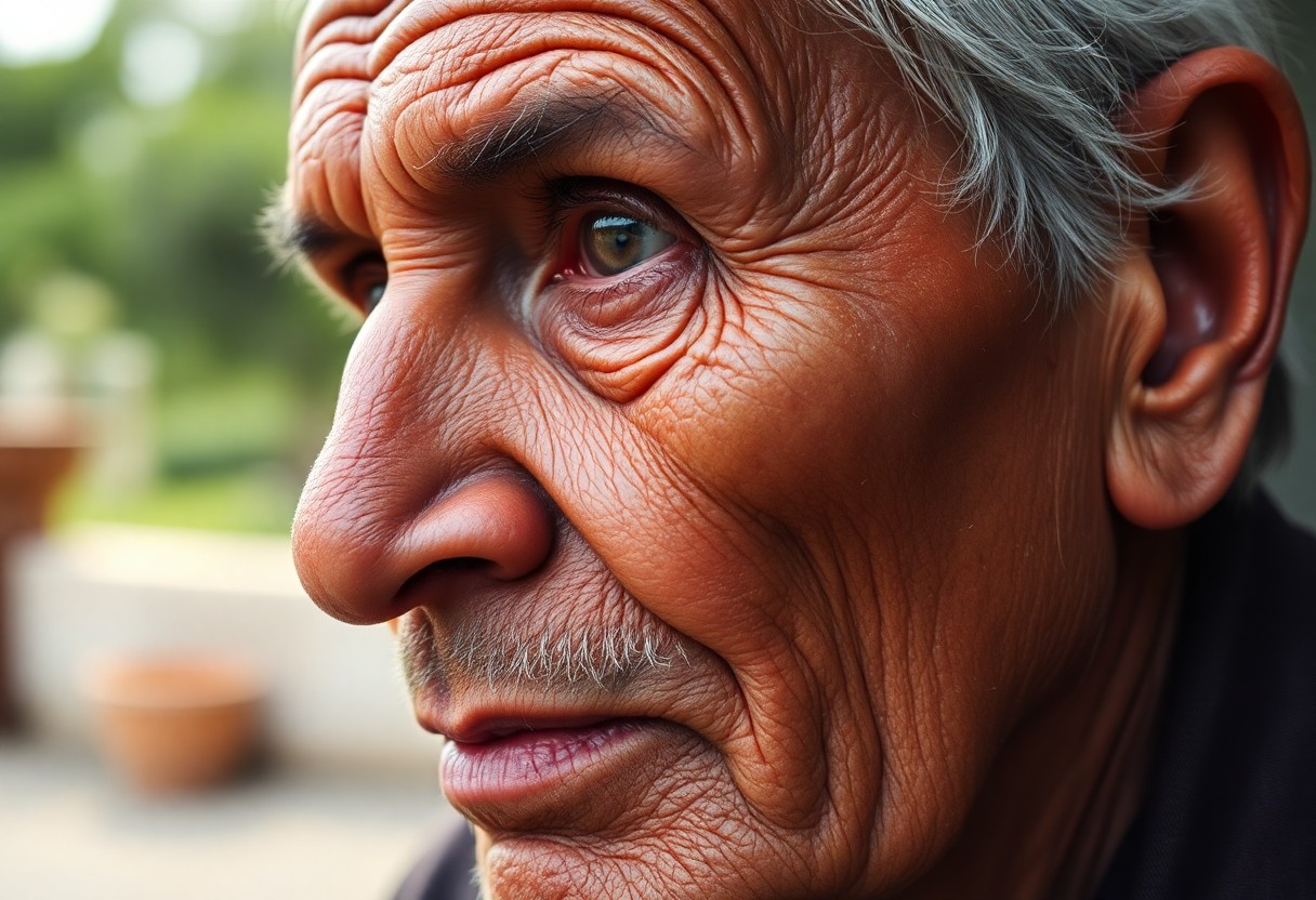 AI generated art for prompt: Craft a hyperrealistic portrait of an elderly Latin American man, showcasing his weathered skin and 