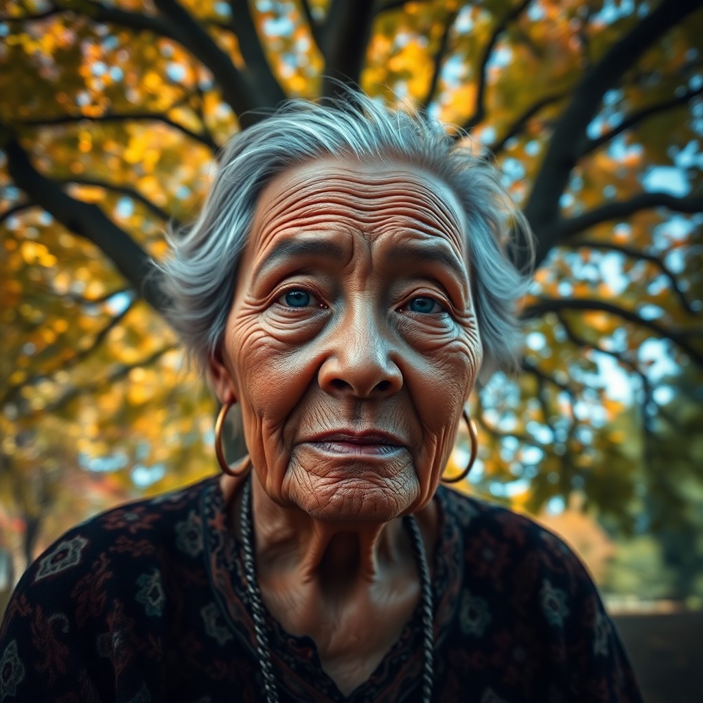 AI generated art for prompt: Craft a photorealistic portrait photograph of an elderly Micronesian woman with deeply etched wrinkl