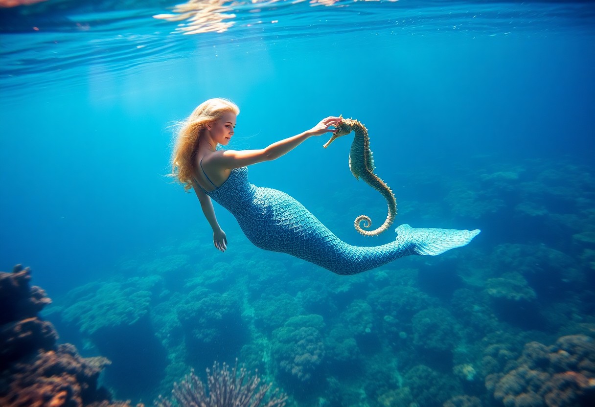AI generated art for prompt: From an enchanting perspective hovering above the water's surface, behold a mesmerizing dance betwee