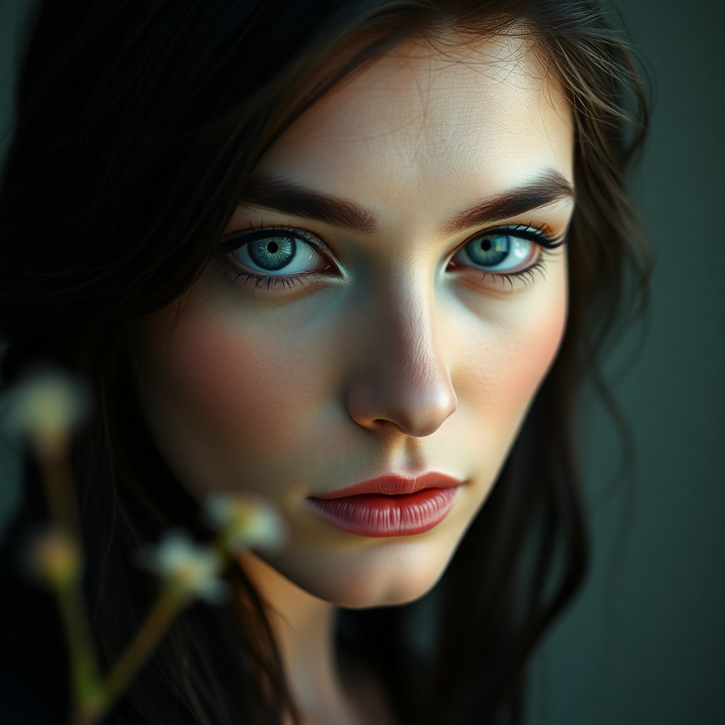 AI generated art for prompt: Envision a hyperrealistic portrait of a Southern European woman with mesmerizing blue-green eyes and